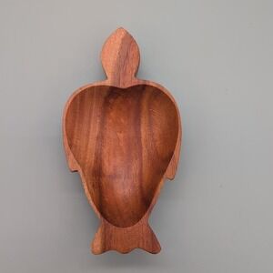 Kamani Woods Vintage Hawaiian Handcarved Wood Turtle Decorative Bowl Signed 6.5"